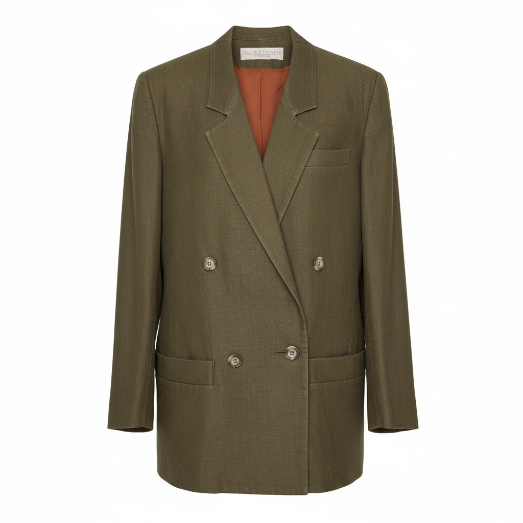 Valerie Stevens Petite Vintage 100% Linen Double-Breasted Blazer In Moss Green 4